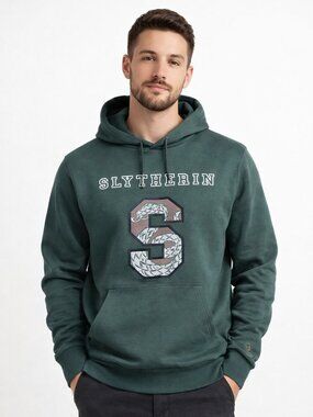 Harry Potter Slytherin Hoodie, Dark Olive Green, Unisex, Size Small, Pre-owned